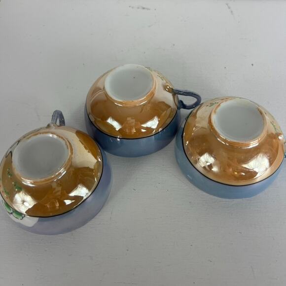 Vintage 40s Lusterware Tea Cup Set of Three Hand Painted Bone China JAPAN - Picture 6 of 10